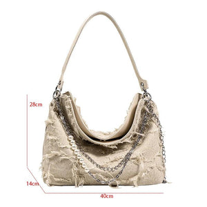 Canvas Tassel Hobo Underarm Handbag Large Capacity Shoulder Bag for Women