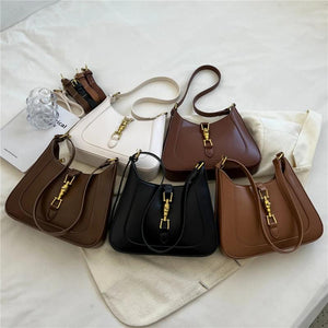 Vintage Half Moon Leather Crossbody Bag Underarm Women Handbags