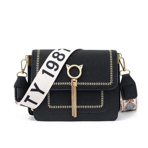 Women's Broadband Shoulder Small Square Bags Cat Tassel Messenger Bag
