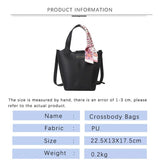 Women Leather Bucket Handbag Silk Scarf Crossbody Bag