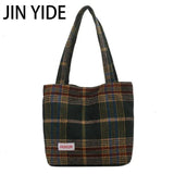 Women's Wool Shoulder Bag Large Capacity Soft Plaid Handbag