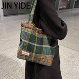 Women's Wool Shoulder Bag Large Capacity Soft Plaid Handbag