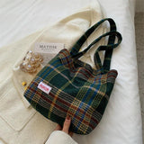 Women's Wool Shoulder Bag Large Capacity Soft Plaid Handbag