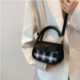 PU Plaid Crossbody Bags Women Handle Casual Ins Sweet for Girls
