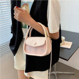 PU Plaid Crossbody Bags Women Handle Casual Ins Sweet for Girls