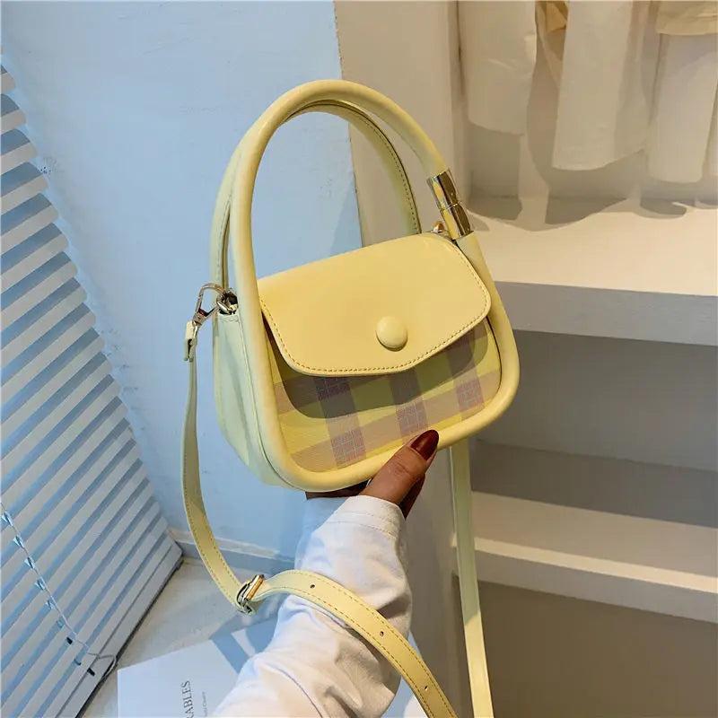 PU Plaid Crossbody Bags Women Handle Casual Ins Sweet for Girls