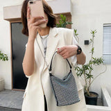 Diamonds PU Shoulder Bags Women Large Capacity Bucket Bag