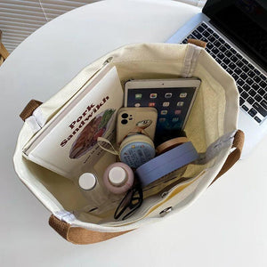 Canvas Shoulder Bag Women's Casual Handbag with Cartoon Print