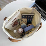 Canvas Shoulder Bag Women's Casual Handbag with Cartoon Print