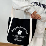 Canvas Shoulder Bag Women's Casual Handbag with Cartoon Print