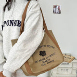 Canvas Shoulder Bag Women's Casual Handbag with Cartoon Print