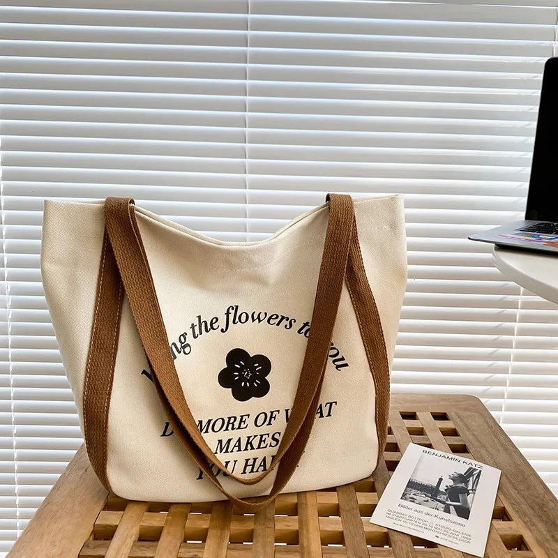 Canvas Shoulder Bag Women's Casual Handbag with Cartoon Print