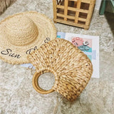 Girls Straw Handbag Woven Rattan Round Handle Bags
