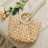 Girls Straw Handbag Woven Rattan Round Handle Bags