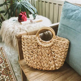 Girls Straw Handbag Woven Rattan Round Handle Bags
