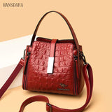 Crocodile Pattern Leather Bucket Bag Women Handbag