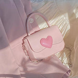 Pink Heart Girly Small Square Shoulder Bag Love Women Tote Purse Handbags Female