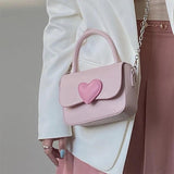Pink Heart Girly Small Square Shoulder Bag Love Women Tote Purse Handbags Female