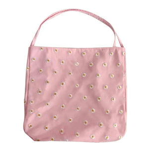 Floral Shoulder Bag Canvas Tote Large Capacity Embroidery Student Book Handbag