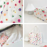 Floral Shoulder Bag Canvas Tote Large Capacity Embroidery Student Book Handbag