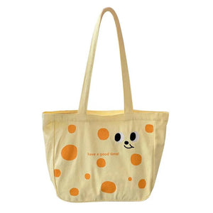Cheese Print Canvas Shoulder Bag Women Tote Style Single Shoulder Bags