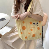 Cheese Print Canvas Shoulder Bag Women Tote Style Single Shoulder Bags