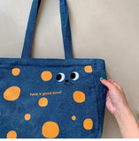 Cheese Print Canvas Shoulder Bag Women Tote Style Single Shoulder Bags