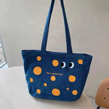 Cheese Print Canvas Shoulder Bag Women Tote Style Single Shoulder Bags
