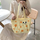 Cheese Print Canvas Shoulder Bag Women Tote Style Single Shoulder Bags