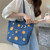 Cheese Print Canvas Shoulder Bag Women Tote Style Single Shoulder Bags