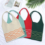 Women Large Capacity Shoulder Bags Knitting Handbags Crochet Hobo Bag