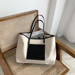 Women Canvas Tote Bag Lady Large Capacity Brown Shopping Shoulder Bags