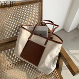 Women Canvas Tote Bag Lady Large Capacity Brown Shopping Shoulder Bags