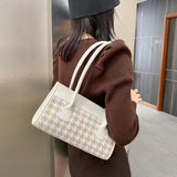 Women PU Leather Houndstooth Splicing Shoulder Bag