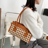 Women PU Leather Houndstooth Splicing Shoulder Bag