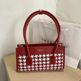 Women PU Leather Houndstooth Splicing Shoulder Bag