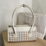 Women PU Leather Houndstooth Splicing Shoulder Bag