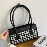 Women PU Leather Houndstooth Splicing Shoulder Bag