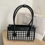 Women PU Leather Houndstooth Splicing Shoulder Bag