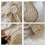 Half-Round Rattan Woven Straw Bag Summer Women Messenger Crossbody Bags