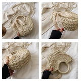 Half-Round Rattan Woven Straw Bag Summer Women Messenger Crossbody Bags