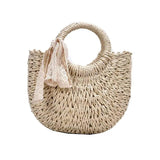 Half-Round Rattan Woven Straw Bag Summer Women Messenger Crossbody Bags