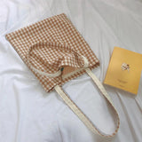 Plaid Canvas Shoulder Bag Eco-Friendly Large Shopping Handbag