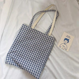 Plaid Canvas Shoulder Bag Eco-Friendly Large Shopping Handbag