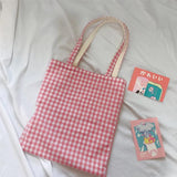 Plaid Canvas Shoulder Bag Eco-Friendly Large Shopping Handbag