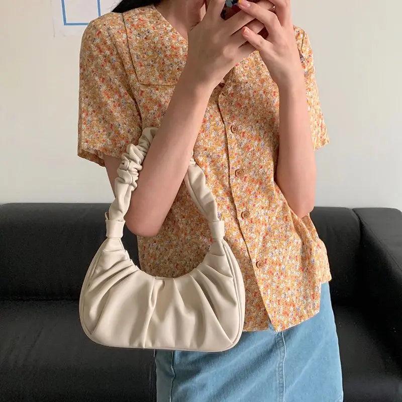 Shoulder Bags Women Underarm Texture Office Ladies Hasp Pleated Cloud Bag Handba