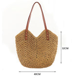 Hollow Shoulder Bag Paper Rope Weaving Hand Bag for Travel Vacation