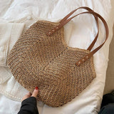 Hollow Shoulder Bag Paper Rope Weaving Hand Bag for Travel Vacation