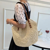 Hollow Shoulder Bag Paper Rope Weaving Hand Bag for Travel Vacation