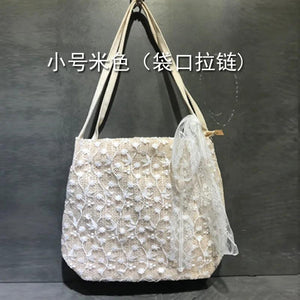 Women Lace Woven Shoulder Bag Embroidered Bucket Beach Bags